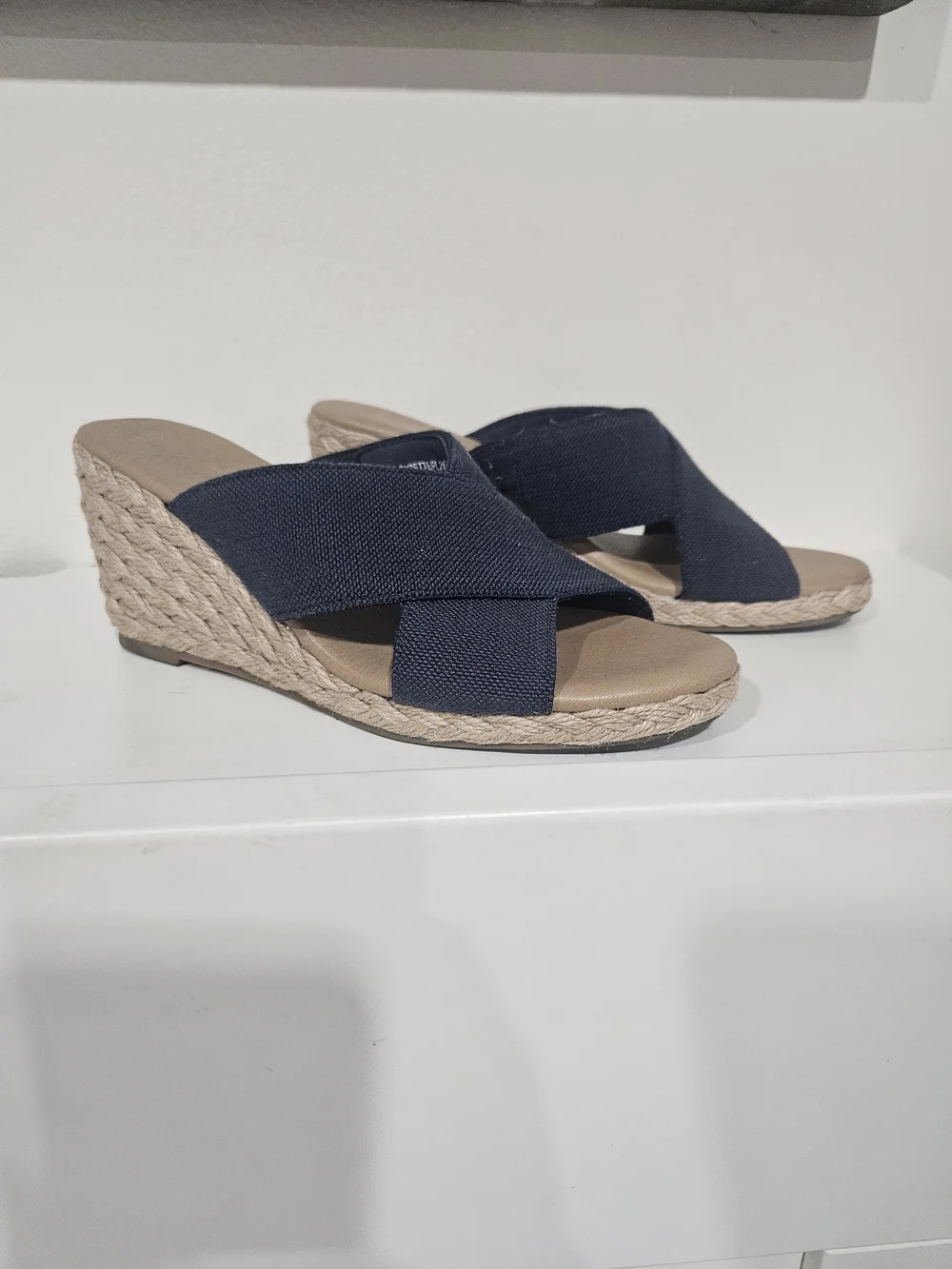 Tommy Bahama Navy Cross-Band Espadrille Wedge Sandals